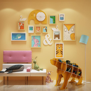 儿童装饰墙照片组合相框卧室创意挂房幼儿园卡通实木相片宝宝背景