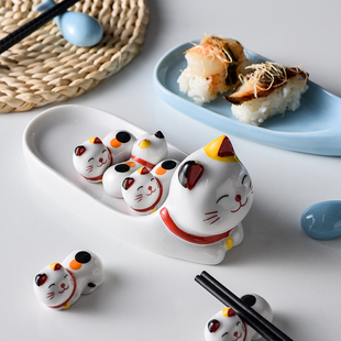 日式陶瓷筷托套装创意精致筷枕家用可爱猫鲸鱼筷架餐桌摆件寿司盘