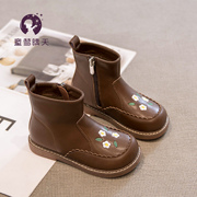 女童皮鞋2024冬季儿童靴子宝宝，秋冬鞋小短靴，女孩棉鞋加绒鞋子