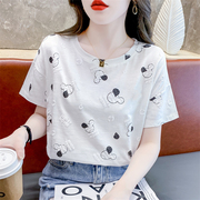 纯棉印花白色t恤女短袖2023年夏季韩版宽松半袖体恤圆领上衣