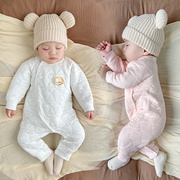 婴儿衣服秋冬加绒加厚保暖衣服，新生儿连体衣夹，棉无骨宝宝哈衣