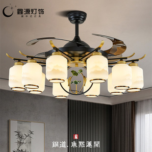 新中式风扇灯吊扇灯电风扇，隐形带灯大灯家用餐厅茶室中国风客厅灯