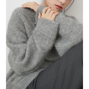 秋冬慵懒风灰色圆领毛衣女(毛衣女)2021气质宽松温，柔风软糯套头针织衫