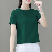 香港高端短款短袖t恤女夏季白色，体恤色纯棉圆领上衣品牌