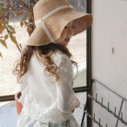 女童针织开衫外套纯色薄款夏季韩版洋气蕾丝，花边儿童防晒衣空调衫