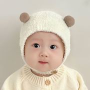 宝宝保暖帽子婴儿秋冬款新生婴幼儿护耳纯棉可爱男女宝宝针织毛绒