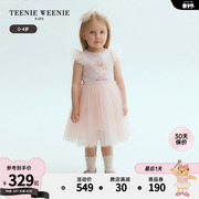TeenieWeenie Kids小熊童装24年夏女宝宝罗纹拼接网纱连衣裙