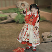 新年汉服女童冬季童装红色拜年服洛丽塔连衣裙夹棉童套装一件代发