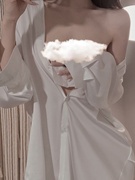 夏白色衬衫polo领连衣裙女设计感小众寸衣裙子夜场女装性感公主服