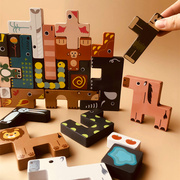 儿童木制积木俄罗斯方块动物，交通工具认知拼板立体手抓拼图玩具