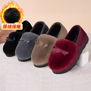 老北京棉鞋女冬加绒加厚一脚蹬保暖厚底软底低帮妈妈毛毛豆豆鞋子