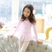 韩国进口儿童舞蹈练功服女孩少儿民族舞演出芭蕾裙秋冬长袖薄纱裙