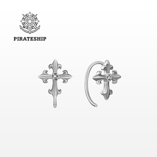 海盗船银饰十字架耳钉女小众设计感耳圈高级感网红耳饰银耳环