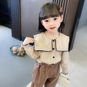 2023年春秋女童韩版套装秋装，小童方领衬衫，宝宝时尚洋气两件套