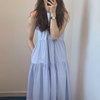 韩国chic极简主义夏季法式圆领拼接褶皱，层次感无袖背心连衣裙女