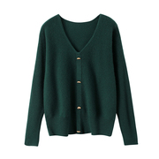 时髦感的叠穿羊绒衫长袖纯色复古绿色柔软针织毛衣礼服感外穿打底