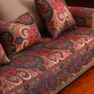 沙发垫四季通用美式雪尼尔，欧式防滑结婚红色，真皮中式红木坐垫