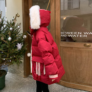 极速大毛领红色羽绒棉衣棉服女冬季外套加厚2024今年流行洋气