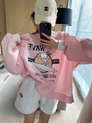 智研 韩国夏季纯棉浅粉色轻薄长袖滑板史努比卡通休闲t恤