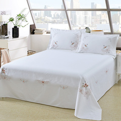 纯棉绣花床单三件套传统刺绣工艺床单枕套粉色白色全棉床品