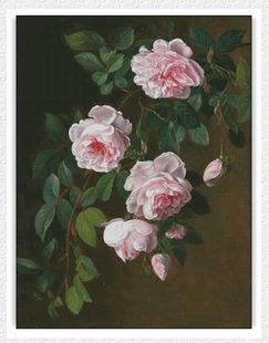 油画粉色玫瑰 十字绣套件 植物花卉 客厅卧室 精准印花