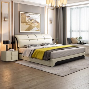 首单直降真皮床科技布艺储物床现代简约双人床实木框架轻奢床