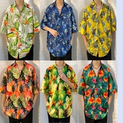 夏季海南岛服痞帅东北花，衬衫情侣夏威夷风，海边沙滩短袖衬衣半袖男