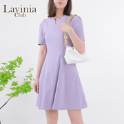 lavinia紫色法式连衣裙高级感女春夏，ol通勤气质百褶裙j13l24