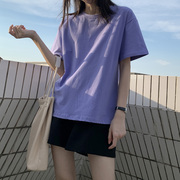 棉质短袖纯色上衣香芋紫色t恤女大码棉质女装宽松显瘦洋气潮ins夏