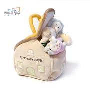 韩国高档婴儿摇铃新生儿婴儿手握玩具布艺小房子摇铃BB棒组合套装