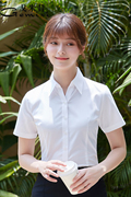 白衬衫女短袖薄款职业正装，夏季气质面试工装工作服寸v领白色衬衣