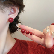 独特红色豆豆耳钉女2023气质耳饰轻奢小众设计高级感耳环