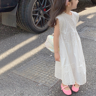 女童夏装连衣裙2024儿童蕾丝白色夏季裙子大童洋气无袖公主裙