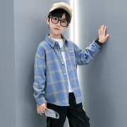 儿童装男童外套春秋薄款中大童春季衣服洋气男孩春装格子衬衫上衣