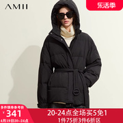 Amii短款时尚羽绒服女2023冬季加厚大衣连帽上衣外套棉衣白色