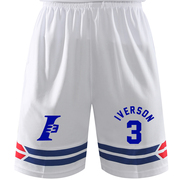 篮球服运动跑步打球健身训练男士，五分短裤定制印刷3号艾弗森白色