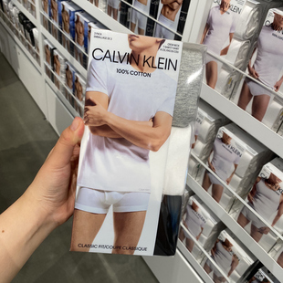Calvin Klein/CK 男士休闲纯棉纯色打底衫短袖背心T恤 1盒/3件装