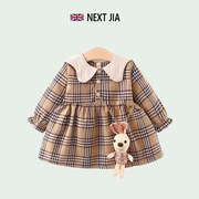 英国nextjia女童格子，连衣裙秋冬婴儿纯棉长袖，一岁宝宝甜美公主裙