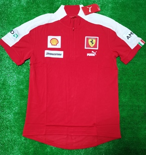 puma法拉利f1赛车红色，男子半拉链polo衫，短袖车迷t恤760485