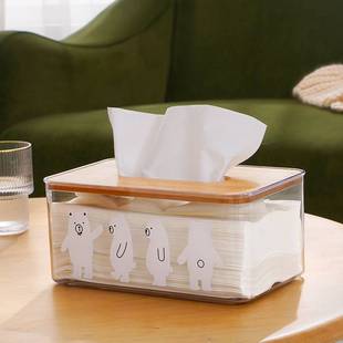 透明熊纸巾盒家用简约厅卧室，桌面抽纸收纳多功能汽车餐巾纸盒