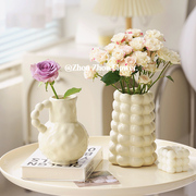 轻奢摆件简约现代陶瓷奶白电镀，花瓶水培水养，鲜花干花客厅插花装饰