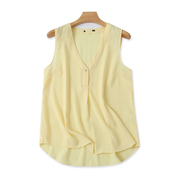 外贸雪纺衫女式夏季A102韩版时尚V领无袖一粒扣宽松显瘦衬衣