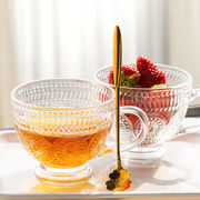 太阳花玻璃早餐杯复古浮雕，燕麦牛奶杯家用大容量，带把勺高颜值杯子