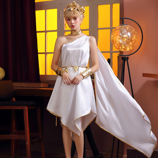 万圣节希腊女神cosplay角色扮演服白色飘逸不规则长裙舞台演出服