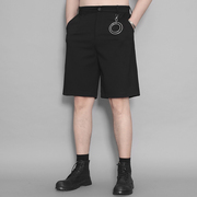 原创男装英伦港风金属，装饰设计垂感黑色短裤男士休闲五分西裤夏季