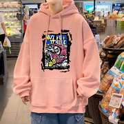 运动连帽卫衣外套，韩版春秋季青少年男学生，带帽粉色上衣服潮牌大码
