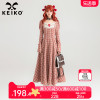 keiko法式复古红色格子鱼骨连衣裙，春夏气质方领收腰显瘦大摆长裙