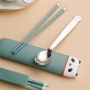 日式可爱熊猫儿童筷子套装便携餐具单人筷子收纳盒学生上班族筷勺