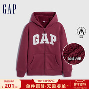 gap女童秋季logo仿羊羔绒，保暖连帽衫卫衣，儿童装运动上衣786404