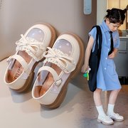 女童小皮鞋夏季2024儿童，镂空豆豆单鞋，大童女孩时尚英伦公主鞋
